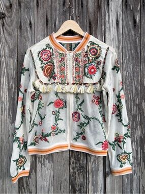 Aratta Silent Journey bohemian mesh jacket embroidered size small